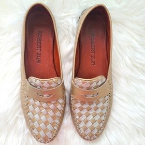 ROBERT ZUR Petra Metallic Woven Driving Loafers size 8.5